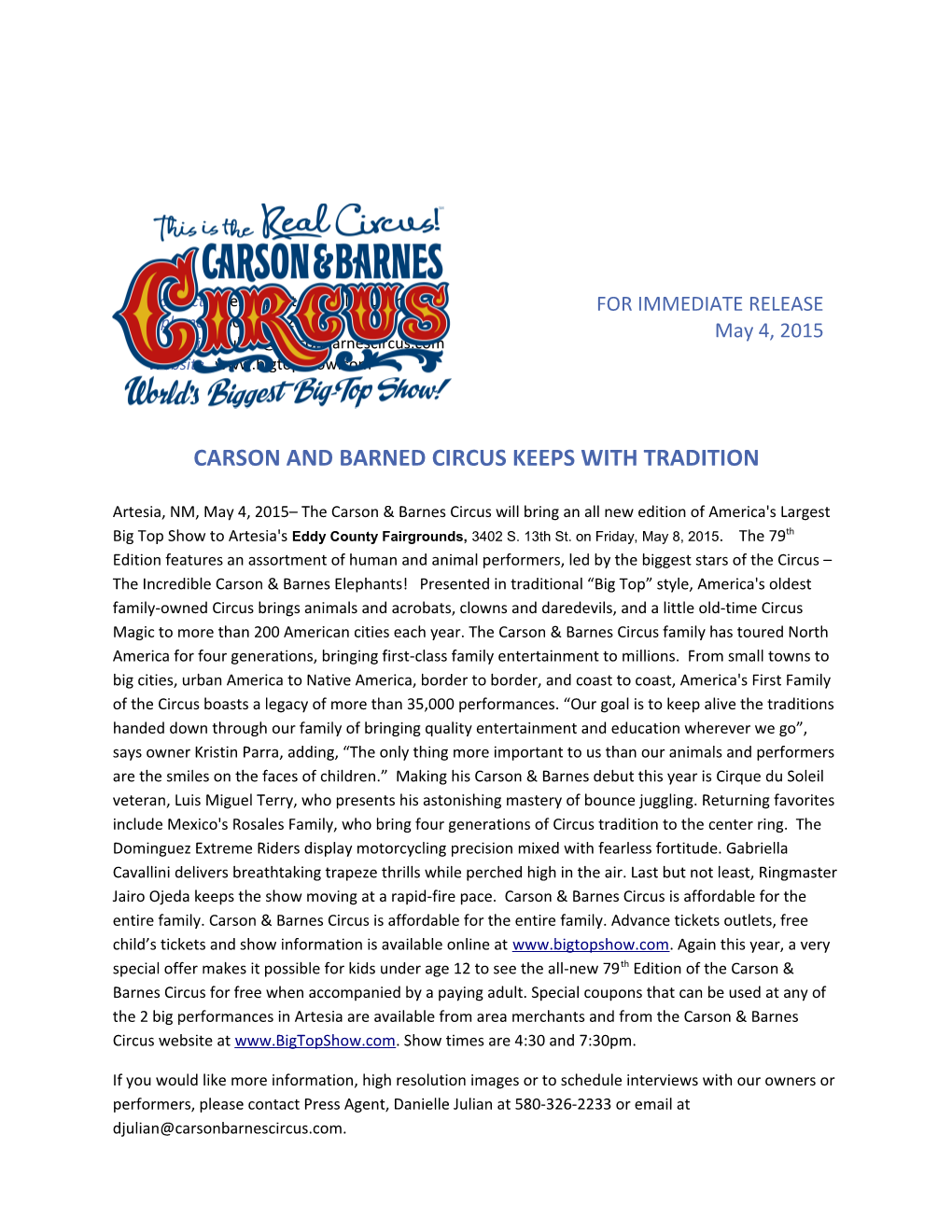 Carson and Barned Circus Keeps with Tradition