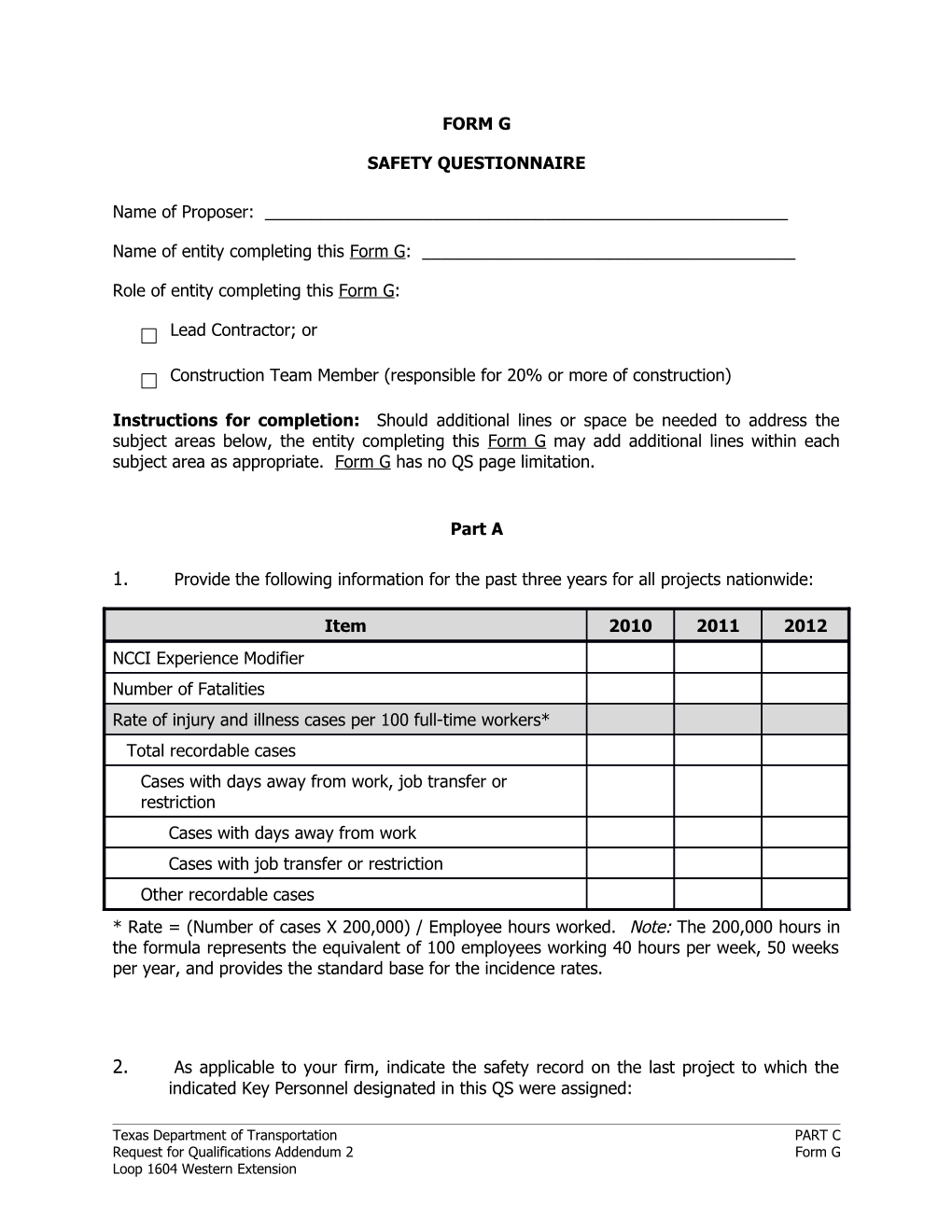 Safety Questionnaire