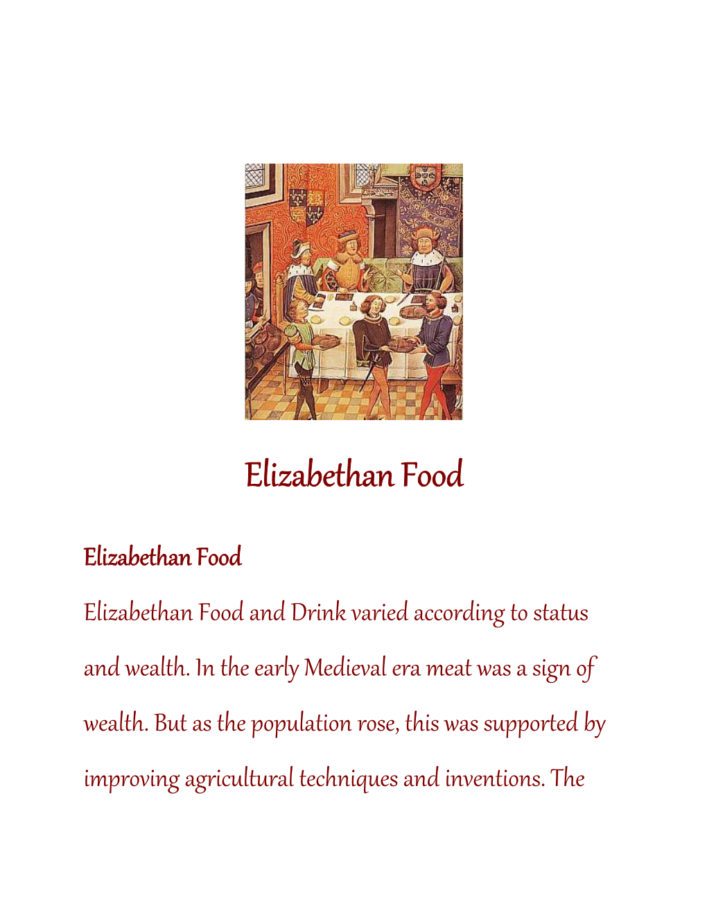 Elizabethan Food