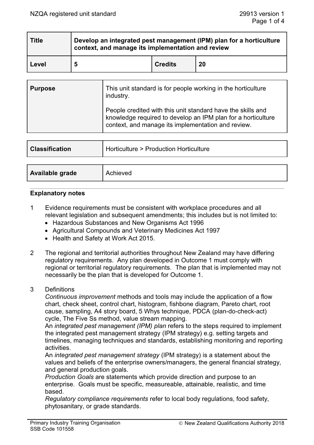 29913 Develop an Integrated Pest Management (IPM) Plan for a Horticulture Context, And