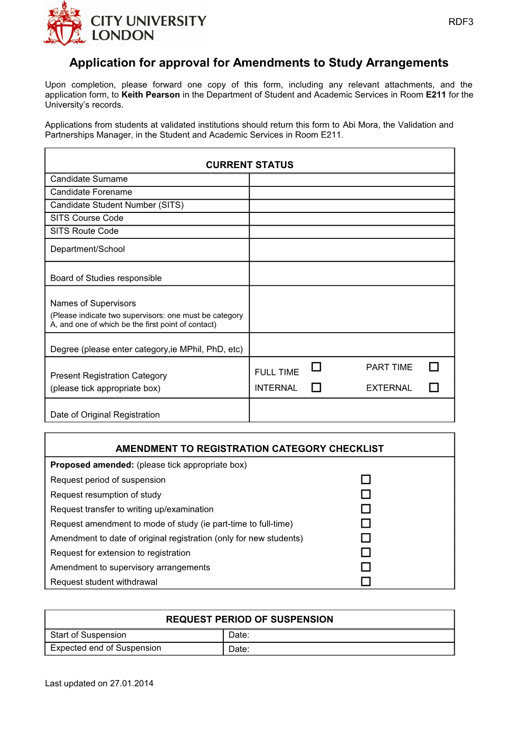 Application for Approval for Amendments to Study Arrangements