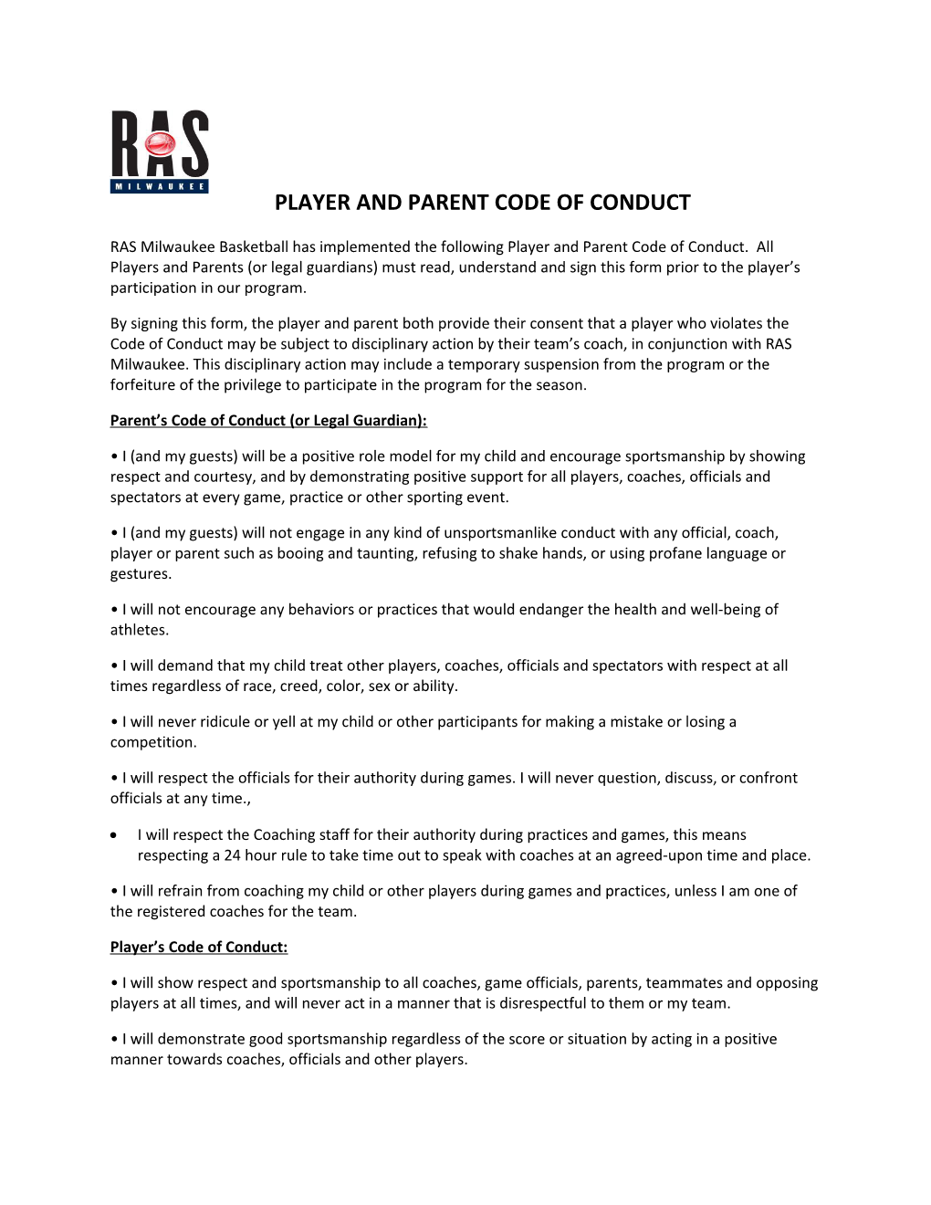 Parent S Code of Conduct (Or Legal Guardian)