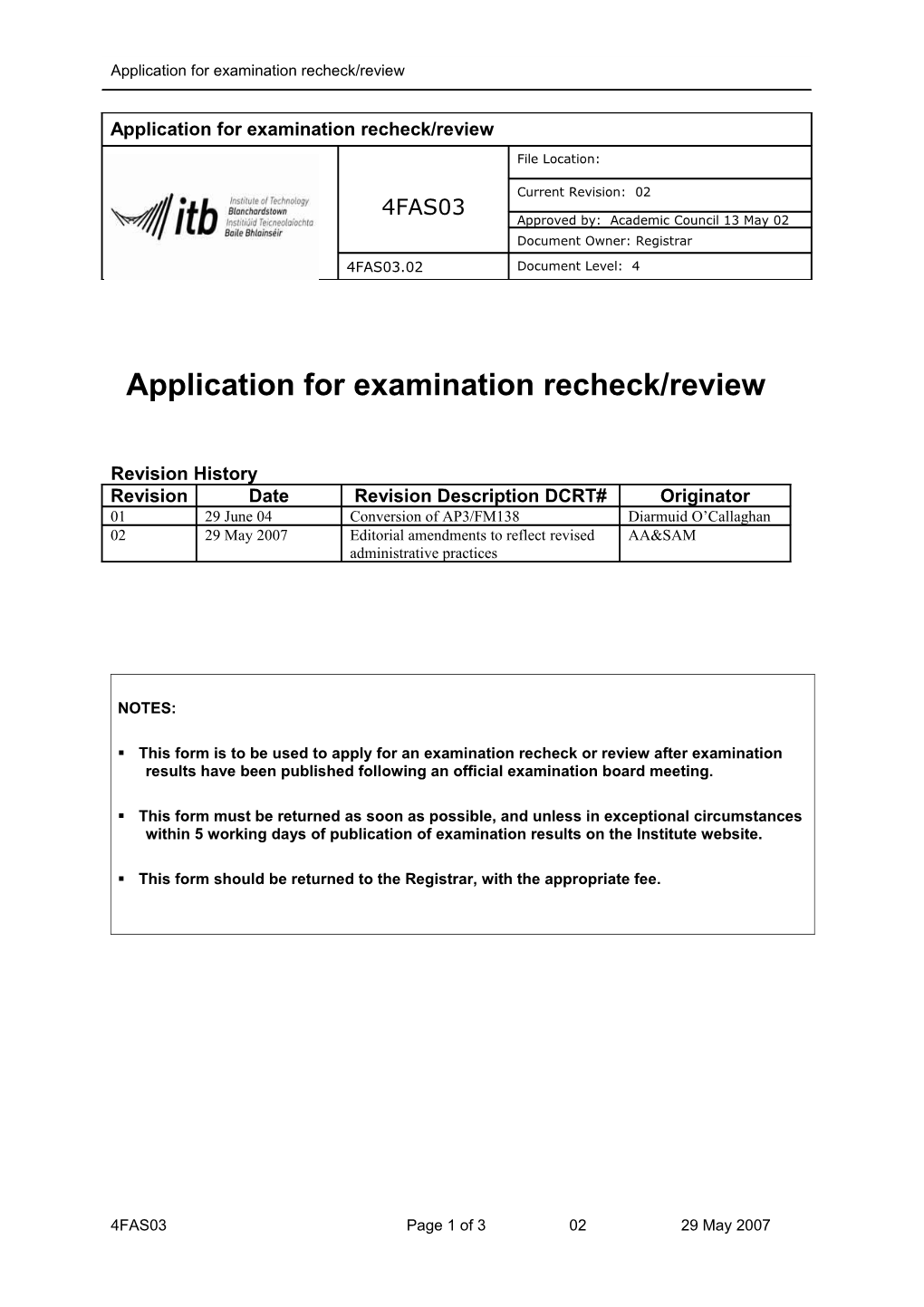 Application for Examination Recheck/Review