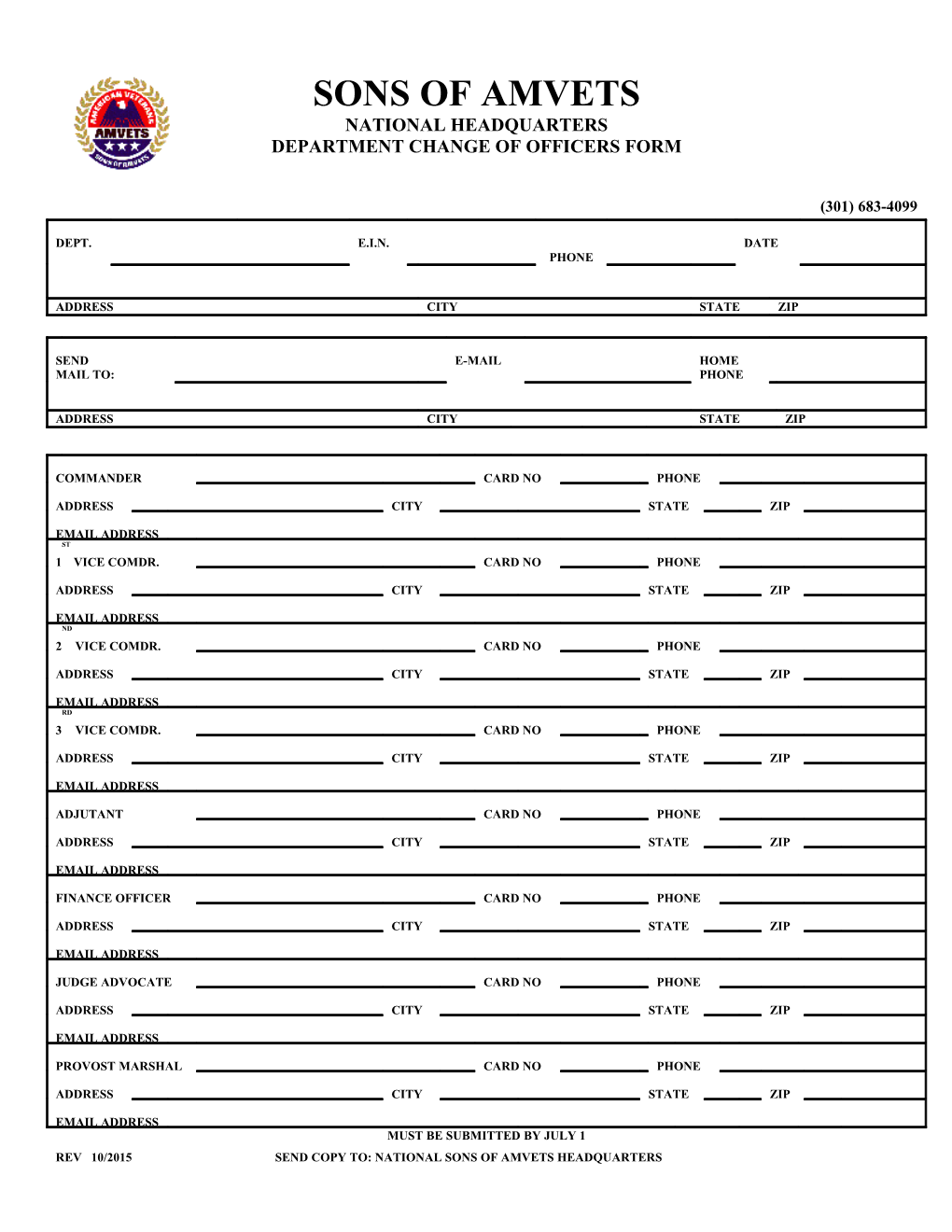Department Change of Officers Form