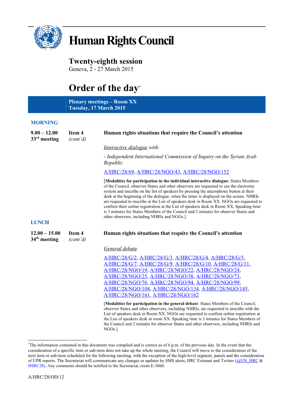 Order of the Day, Tuesday, 17 March 2015 (Word)