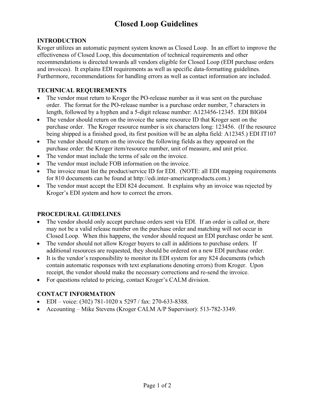 Closed Loop Technical Requirements