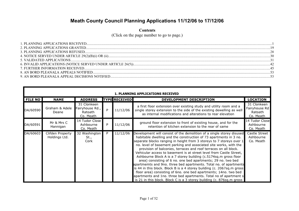 Meath County Council Planning Applications 11/12/06 to 17/12/06