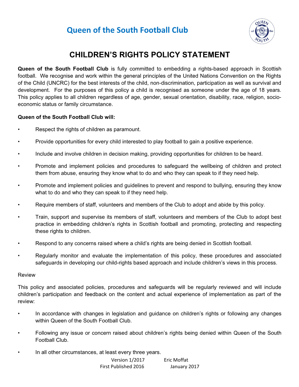 Children S Rights Policy Statement