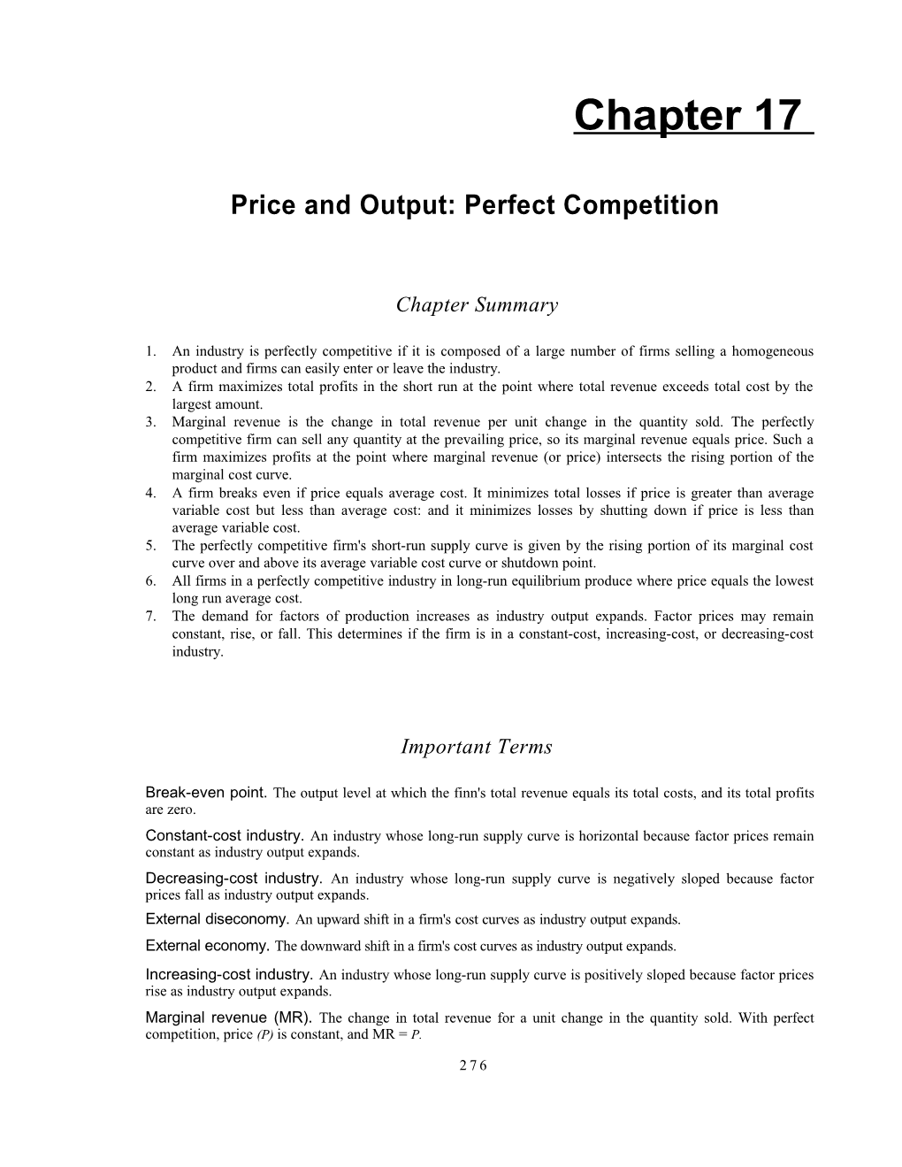 Price and Output: Perfect Competition