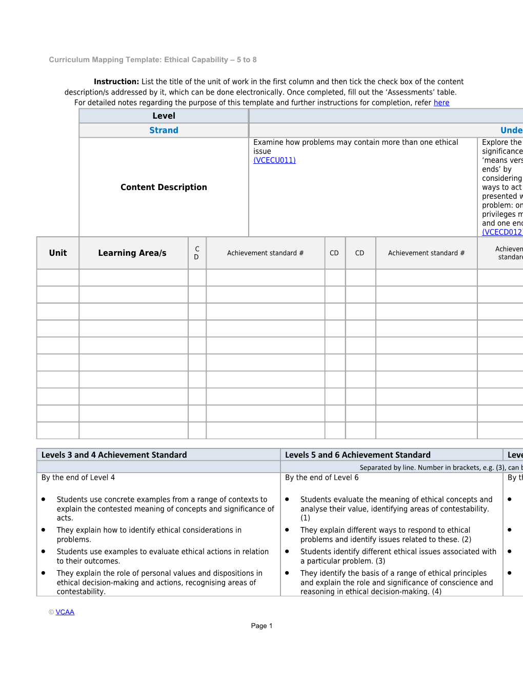 Curriculum Mapping Template: Ethical Capability 5 to 8