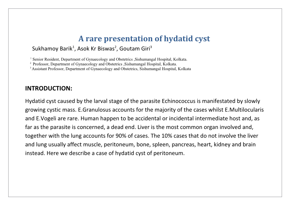 A Rare Presentation of Hydatid Cyst