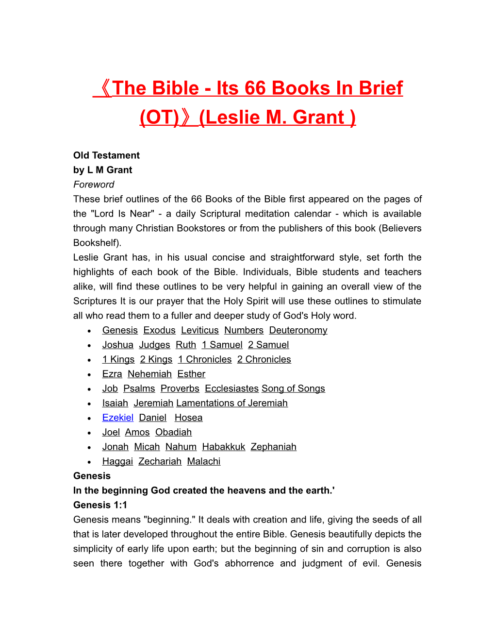 The Bible - Its 66 Books in Brief (OT) (Leslie M. Grant )