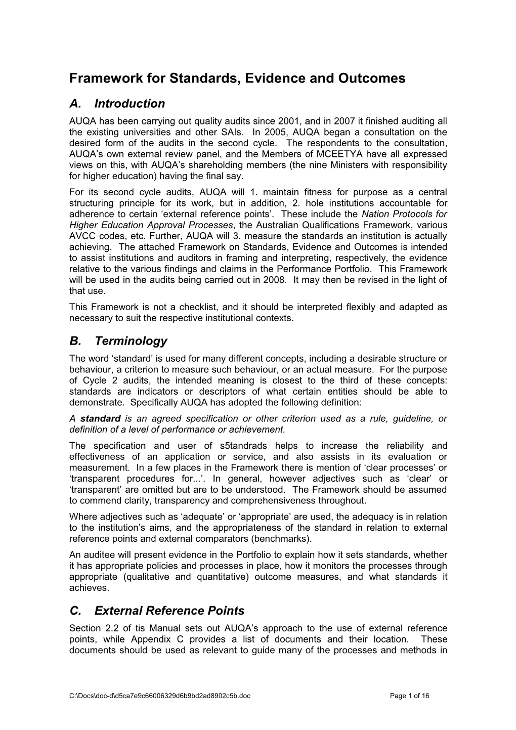 Framework for Risk Assessment