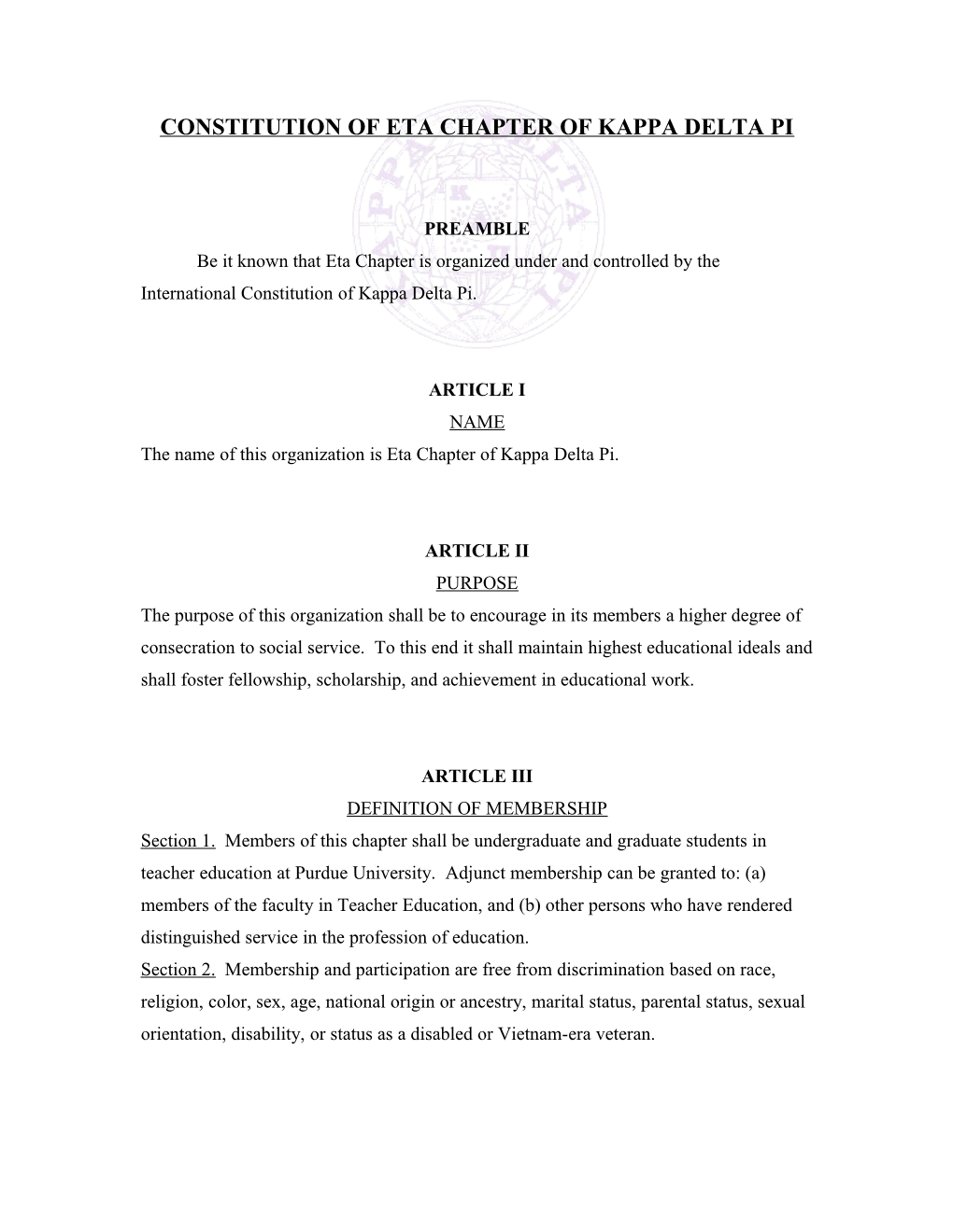 Constitution of Eta Chapter of Kappa Delta Pi