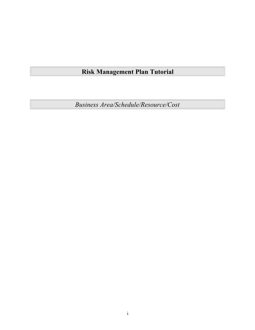 Risk Management Plan Tutorial