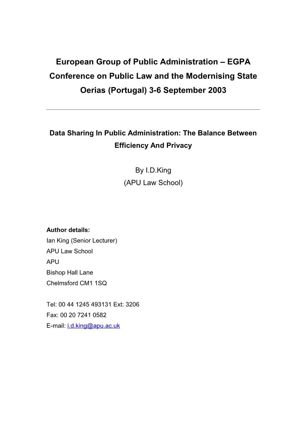 Data Sharing in Public Administration: the Balance Between Efficiency and Privacy