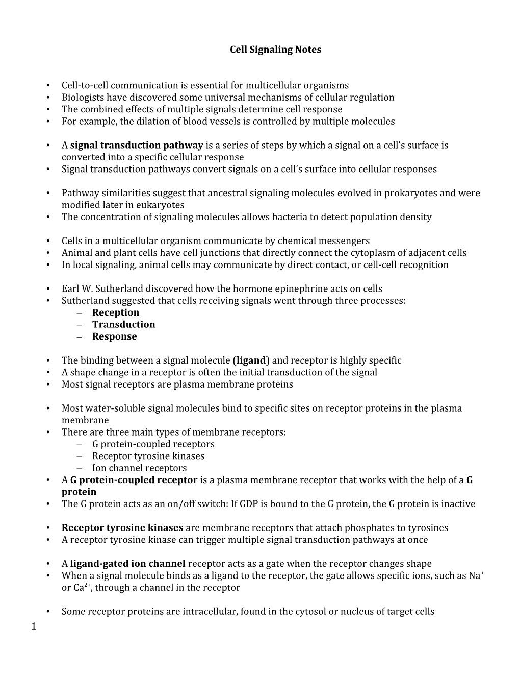 Cell Signaling Notes