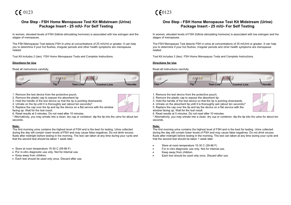 One Step - FSH Home Menopause Test Kit Midstream (Urine)
