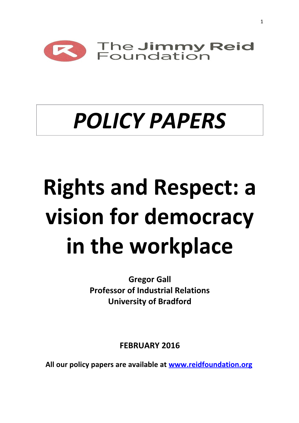 Rights and Respect: a Vision for Democracy in the Workplace