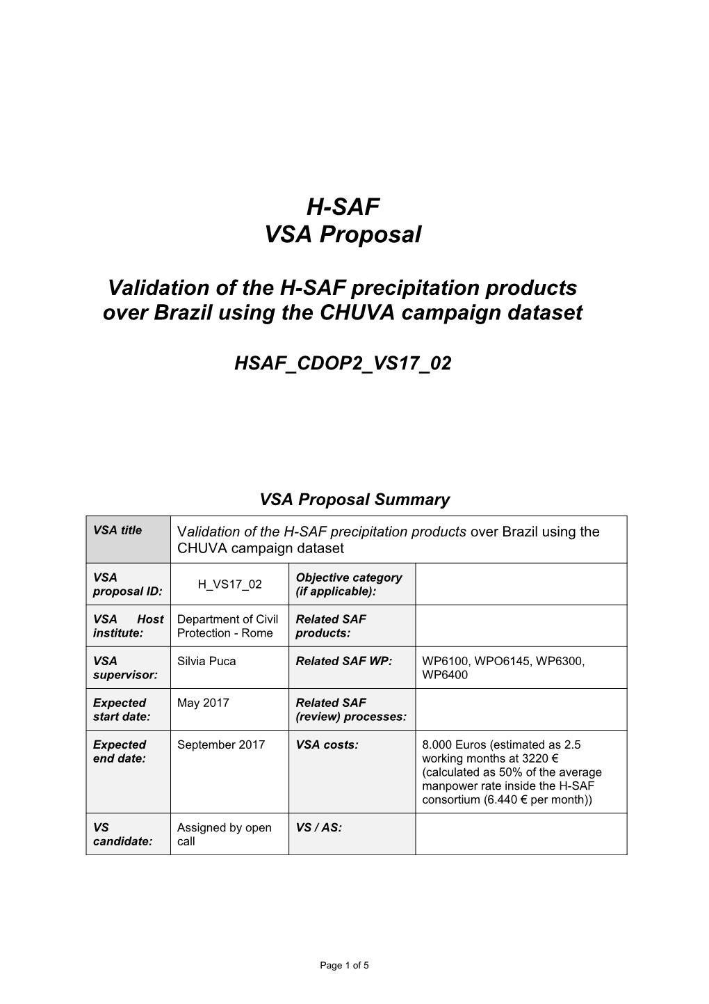 VSA Proposal Summary