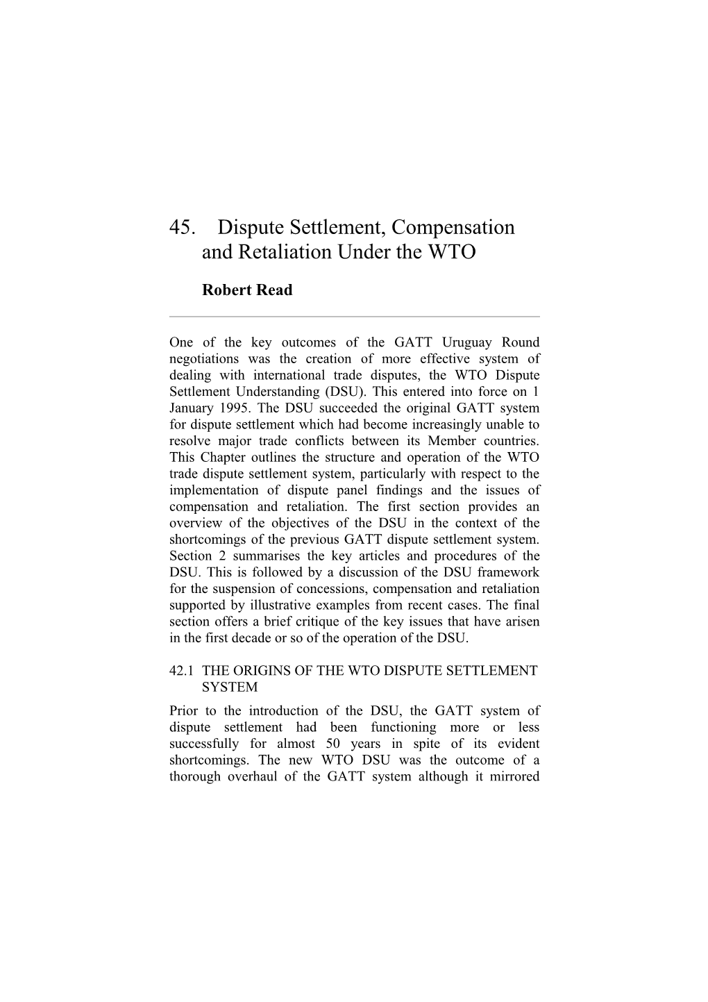 WTO Dispute Settlement, Compensation & Retaliation