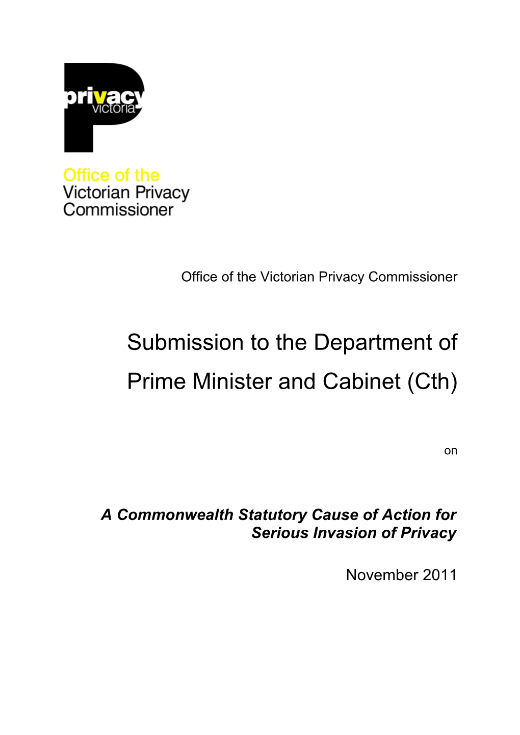 Submission - Right to Sue for Serious Invasion of Personal Privacy - Office of the Victorian