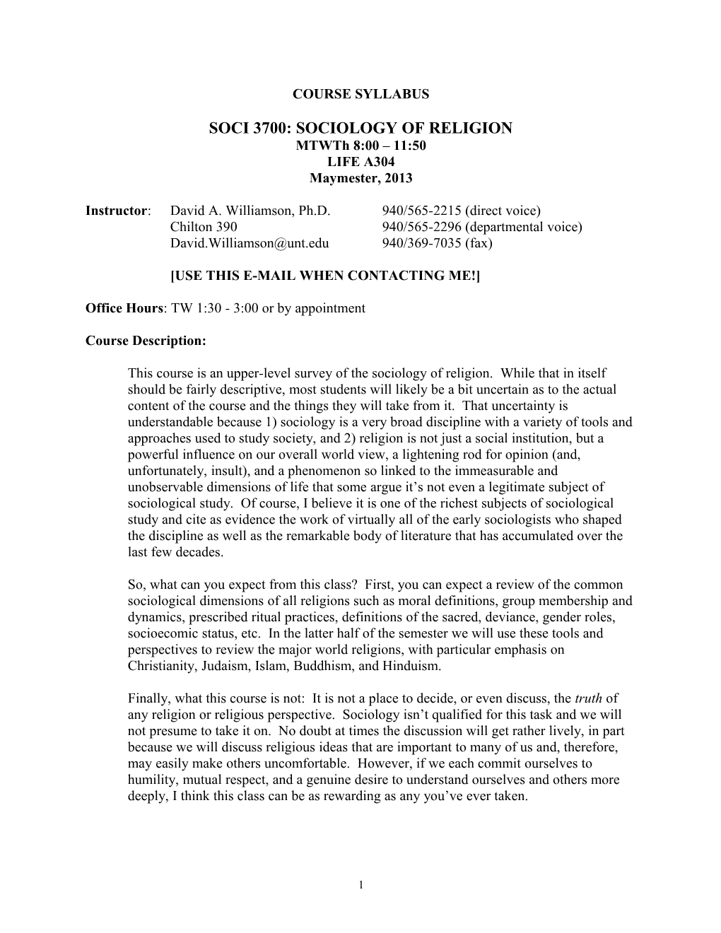 Soci 3700: Sociology of Religion