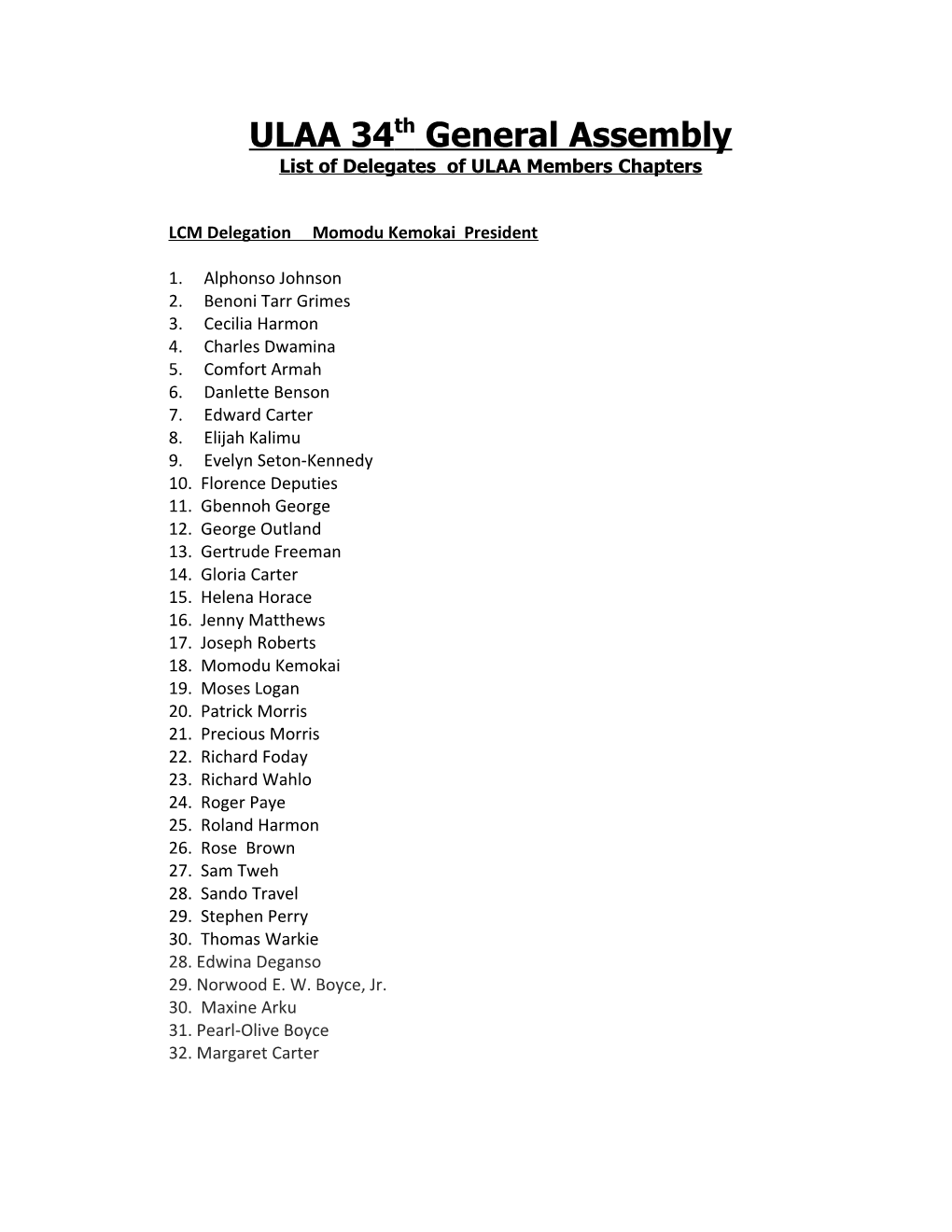List of Delegates of ULAA Members Chapters