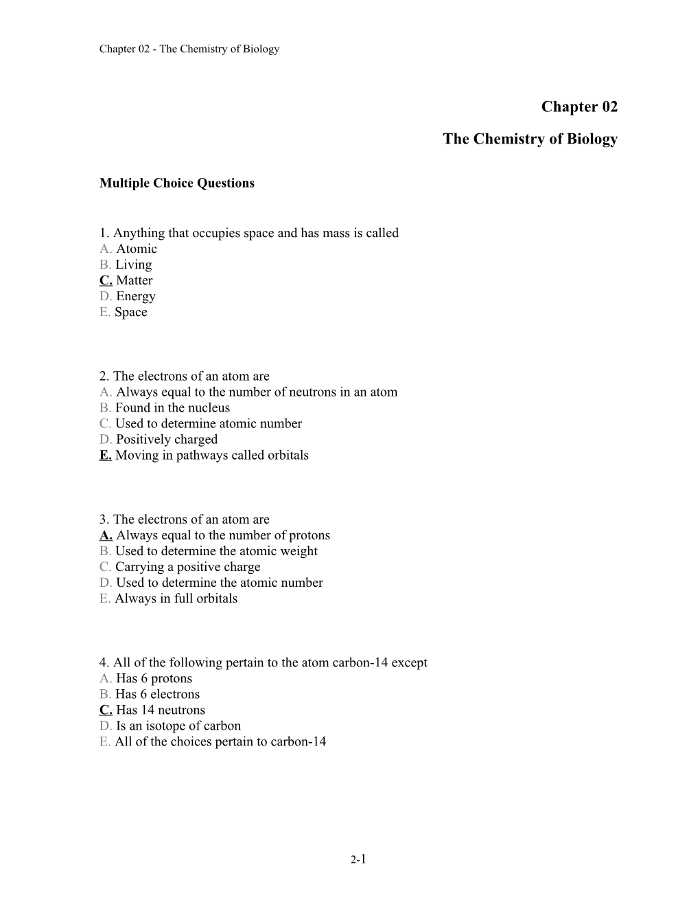 Chapter 02 the Chemistry of Biology