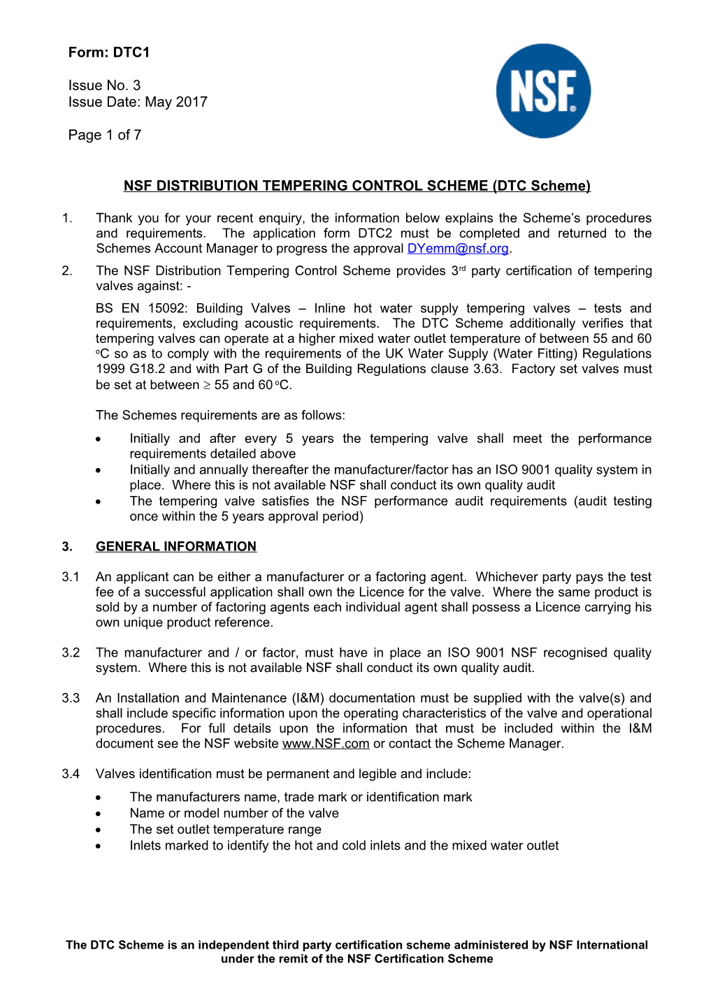 NSF DISTRIBUTION TEMPERING CONTROL SCHEME (DTC Scheme)