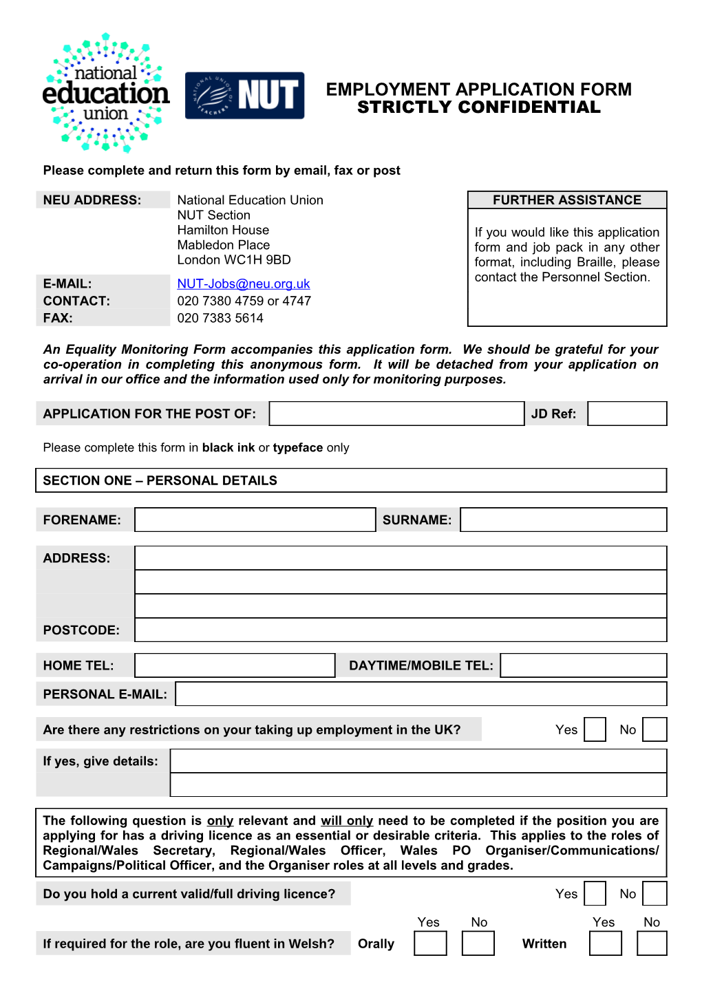 Please Complete and Return This Form by Email, Fax Or Post