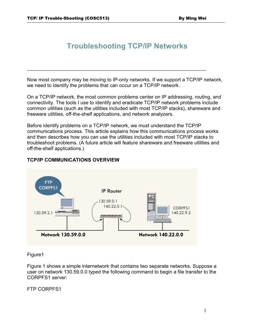 Troubleshootingtcp/IP Networks