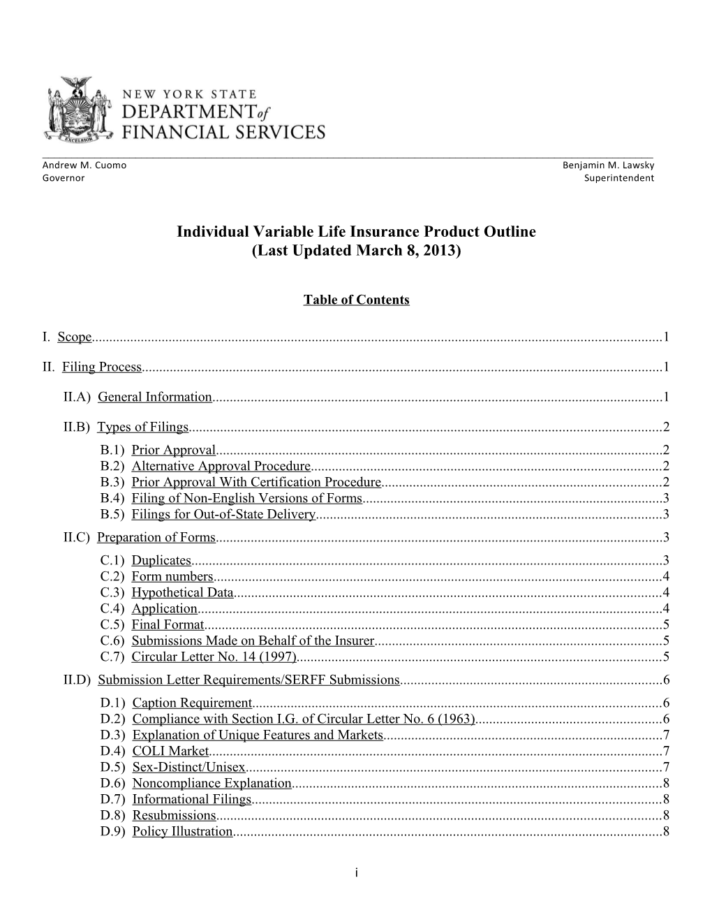 Individual Variable Lifeinsurance Product Outline