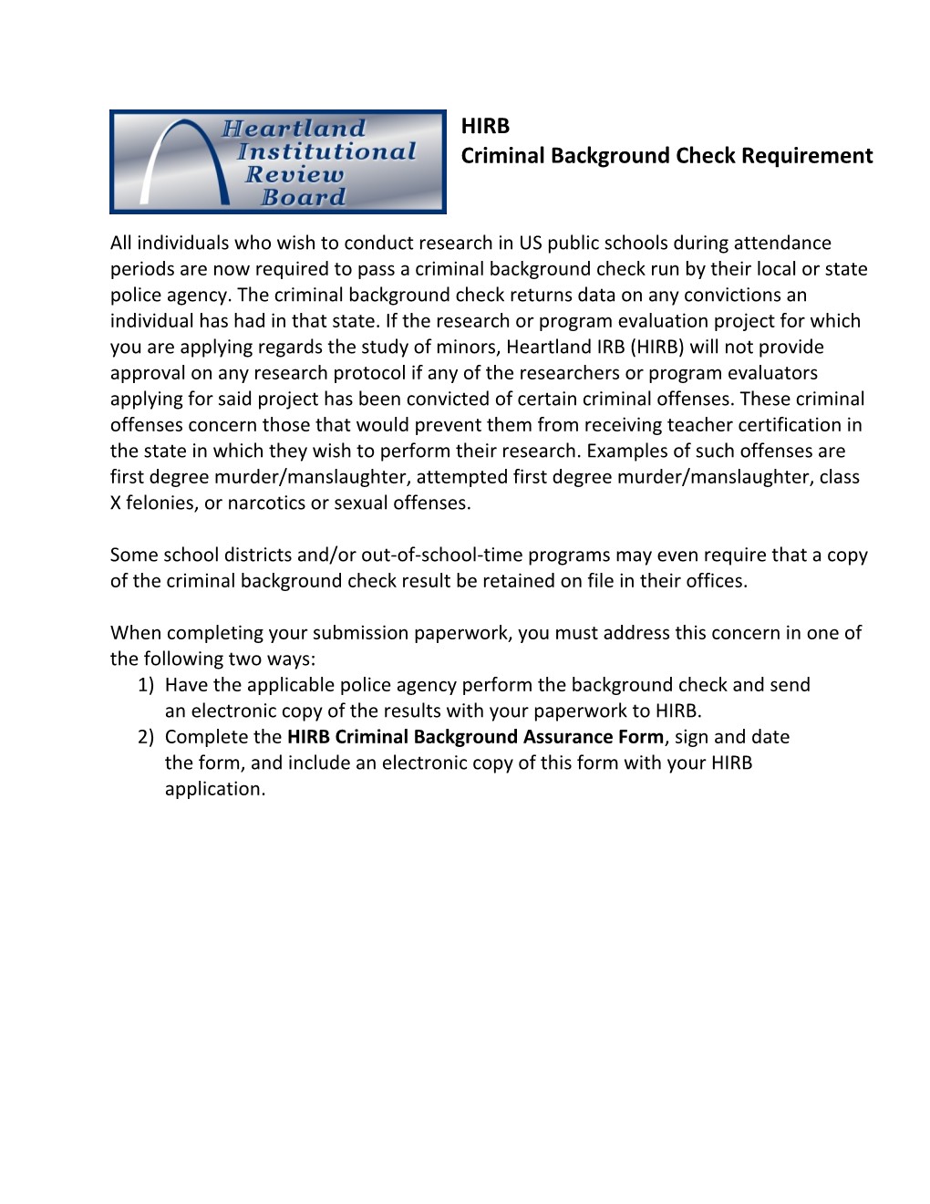 Criminal Background Check Requirement