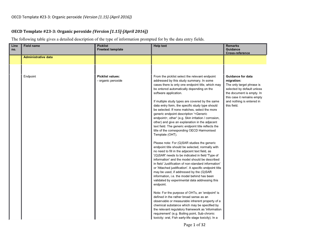 Oecdtemplate #23-3: Organic Peroxide(Version 1.15 - April 2016 )