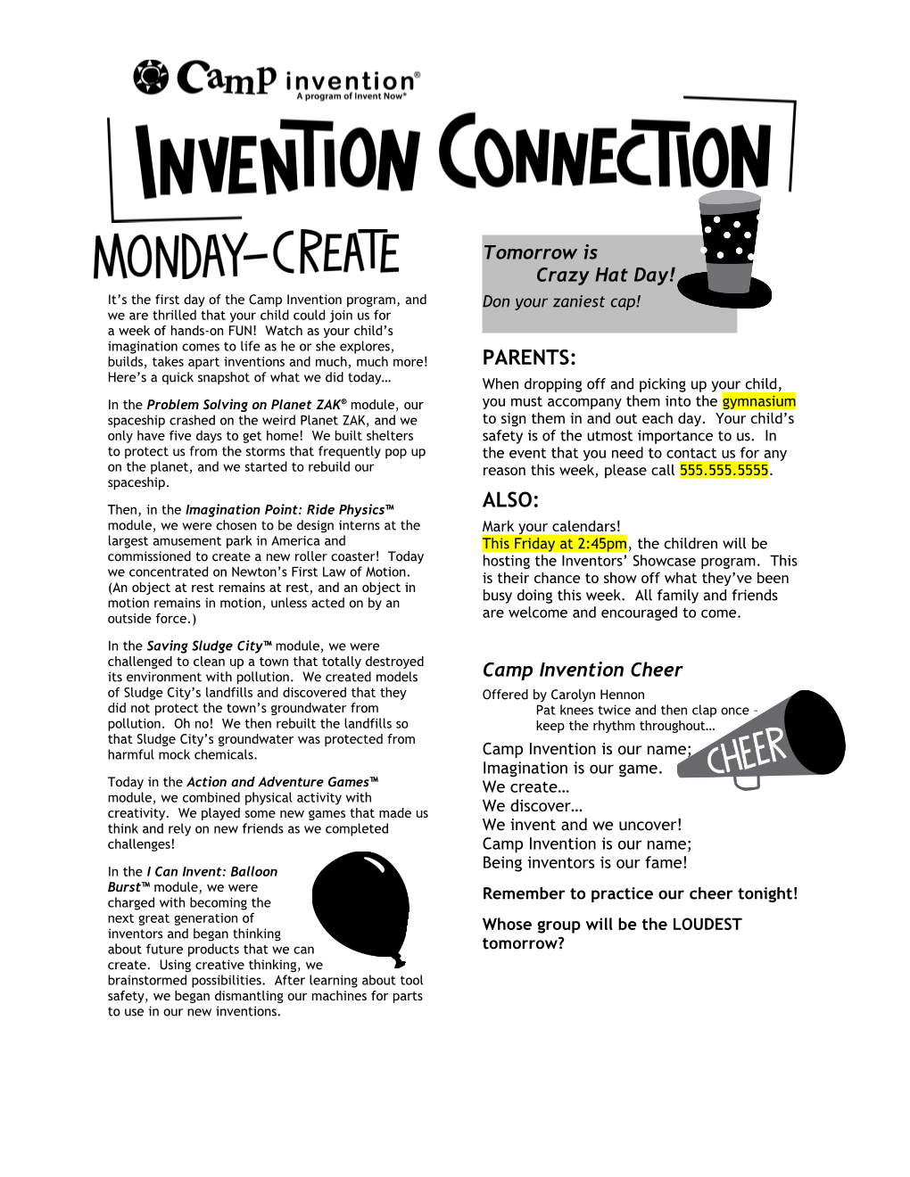 It S the First Day of the Camp Invention Program, and We Are Thrilled That Your Child Could
