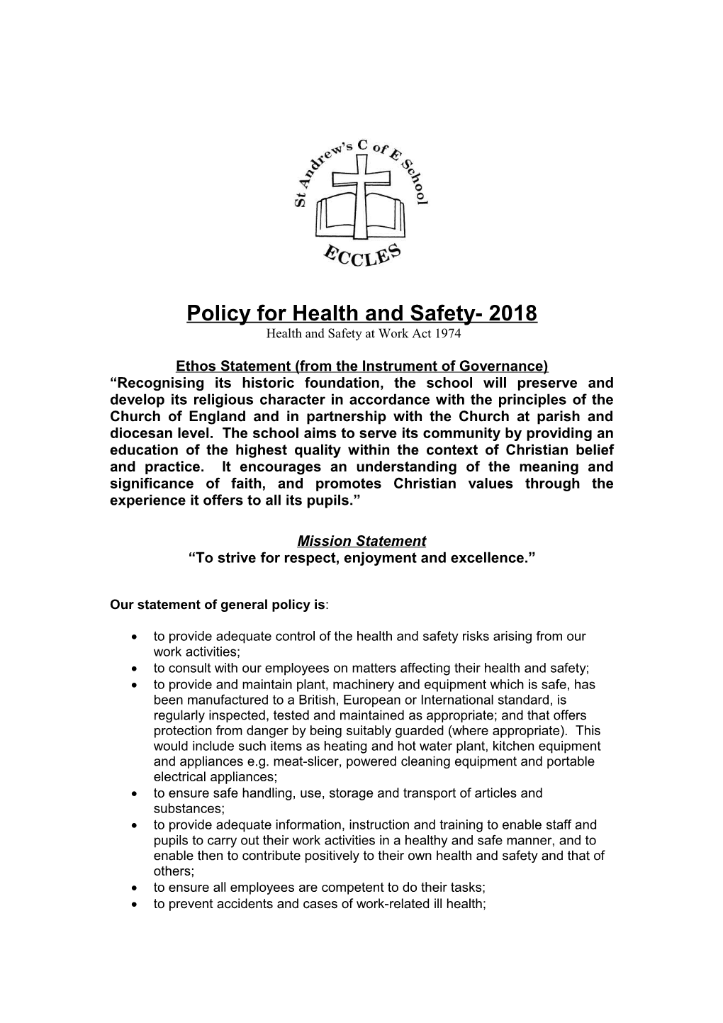 Health and Safety Policies for Schools Updated Oct 2009
