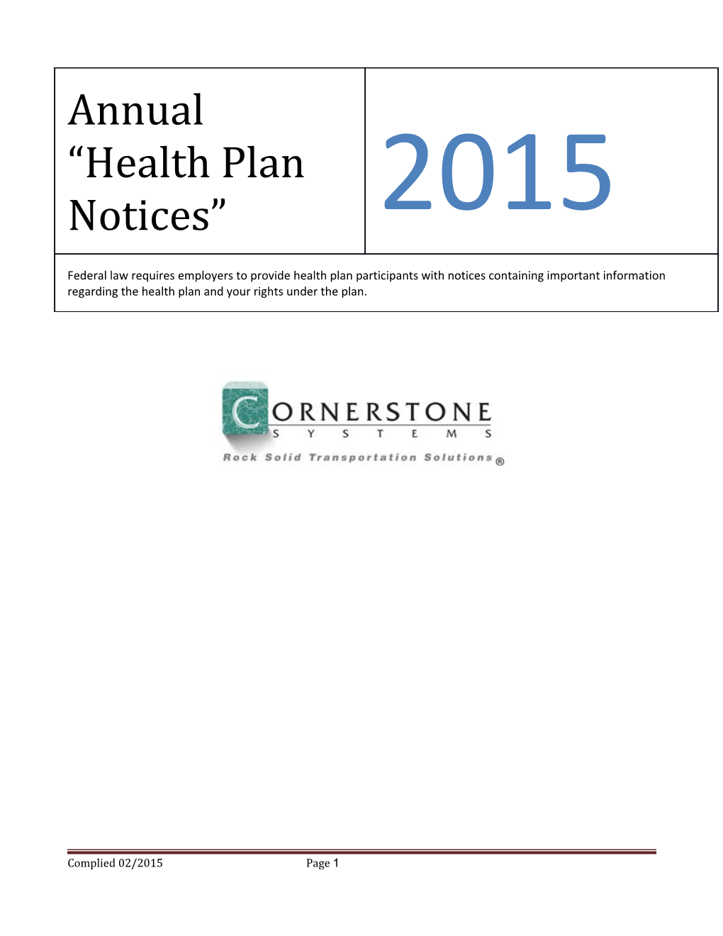 Annual Health Plan Notices