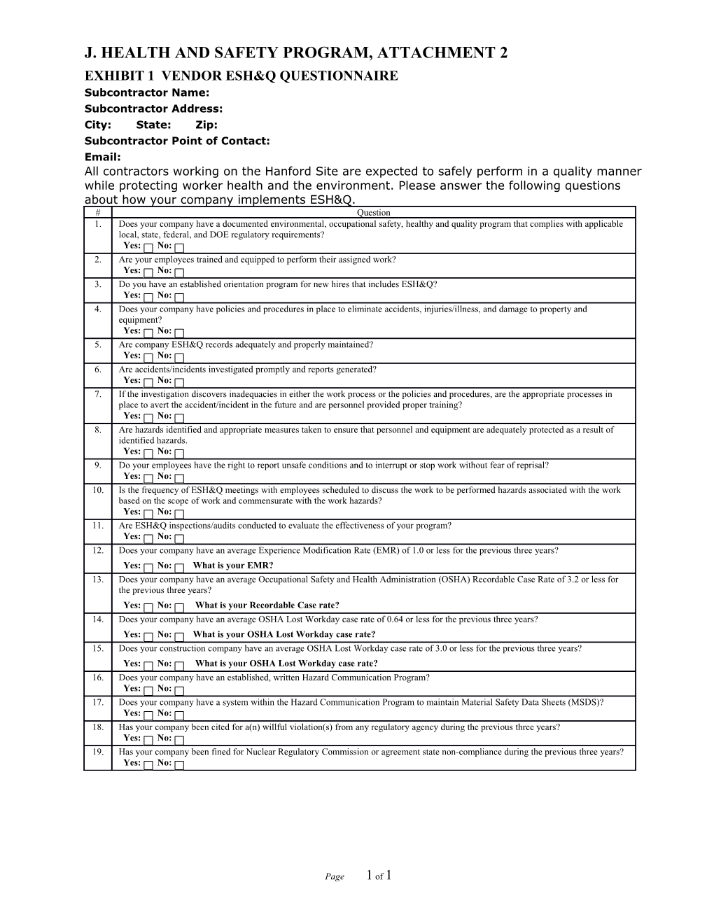 J. Health and Safety Program, Attachment 2