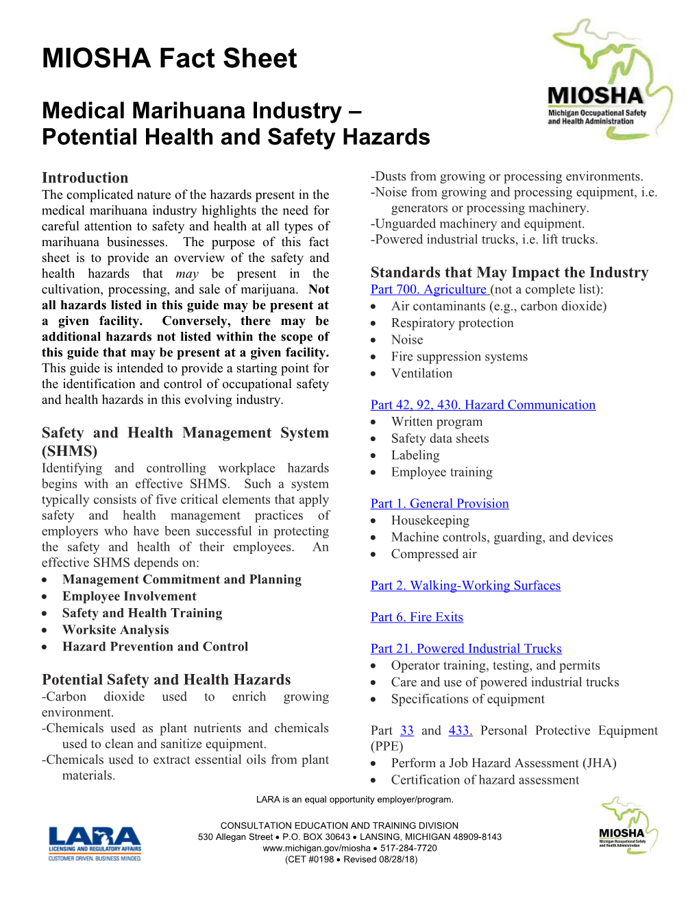 Potential Health and Safety Hazards in the Medical Marihuana Industry