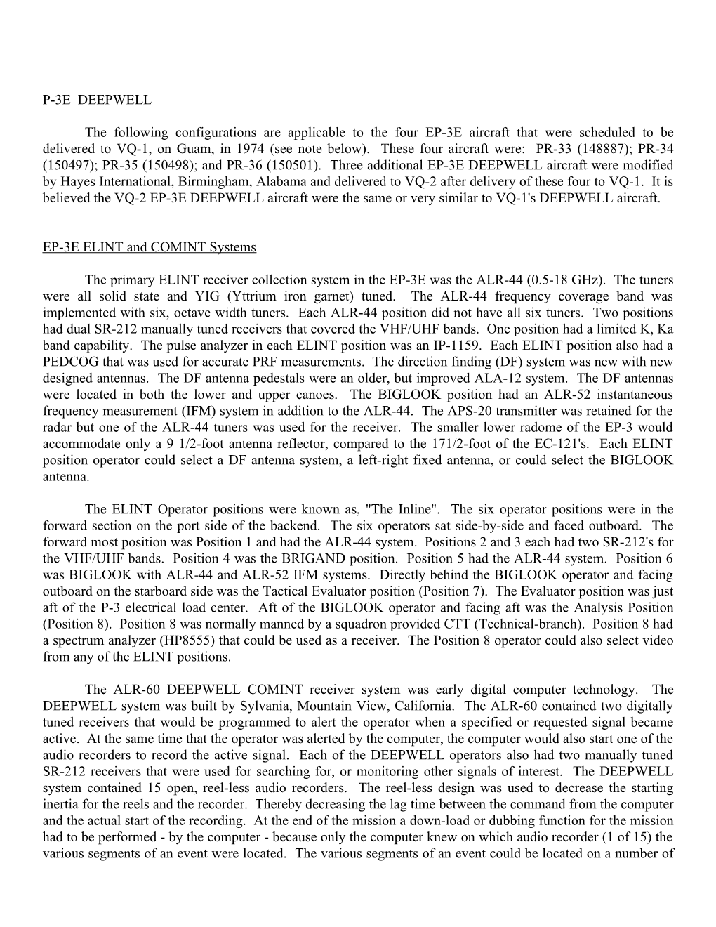 EP-3E ELINT and COMINT Systems