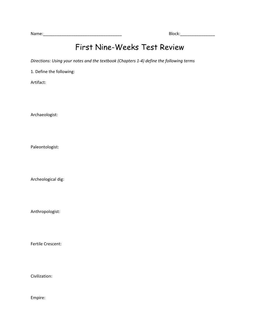 First Nine-Weeks Test Review