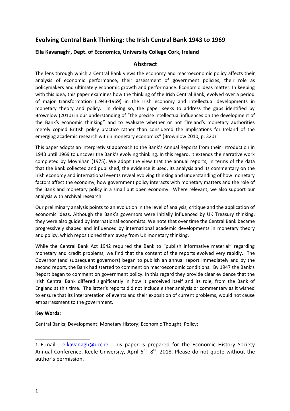 Evolving Central Bank Thinking: the Irish Central Bank 1943 to 1969