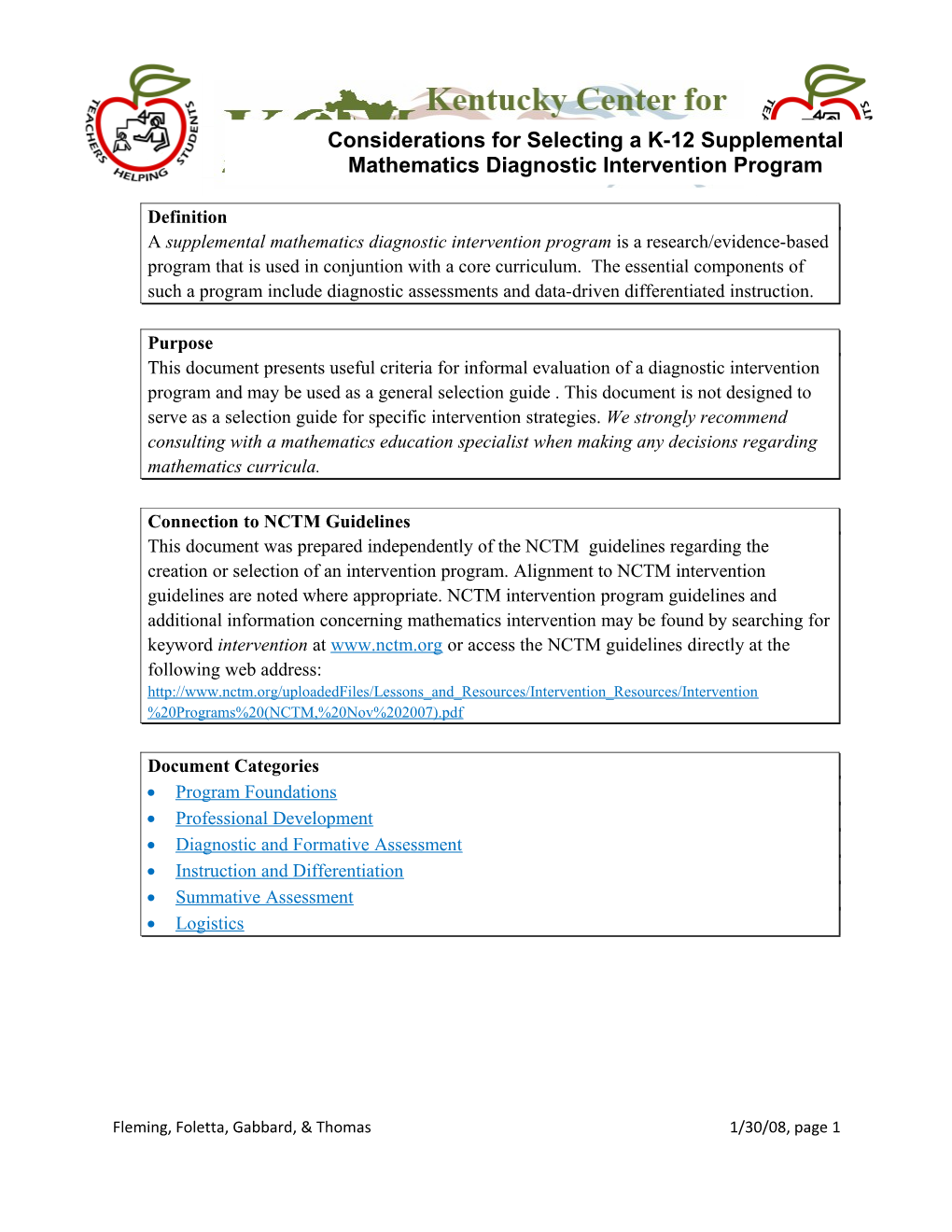 Connection to NCTM Guidelines