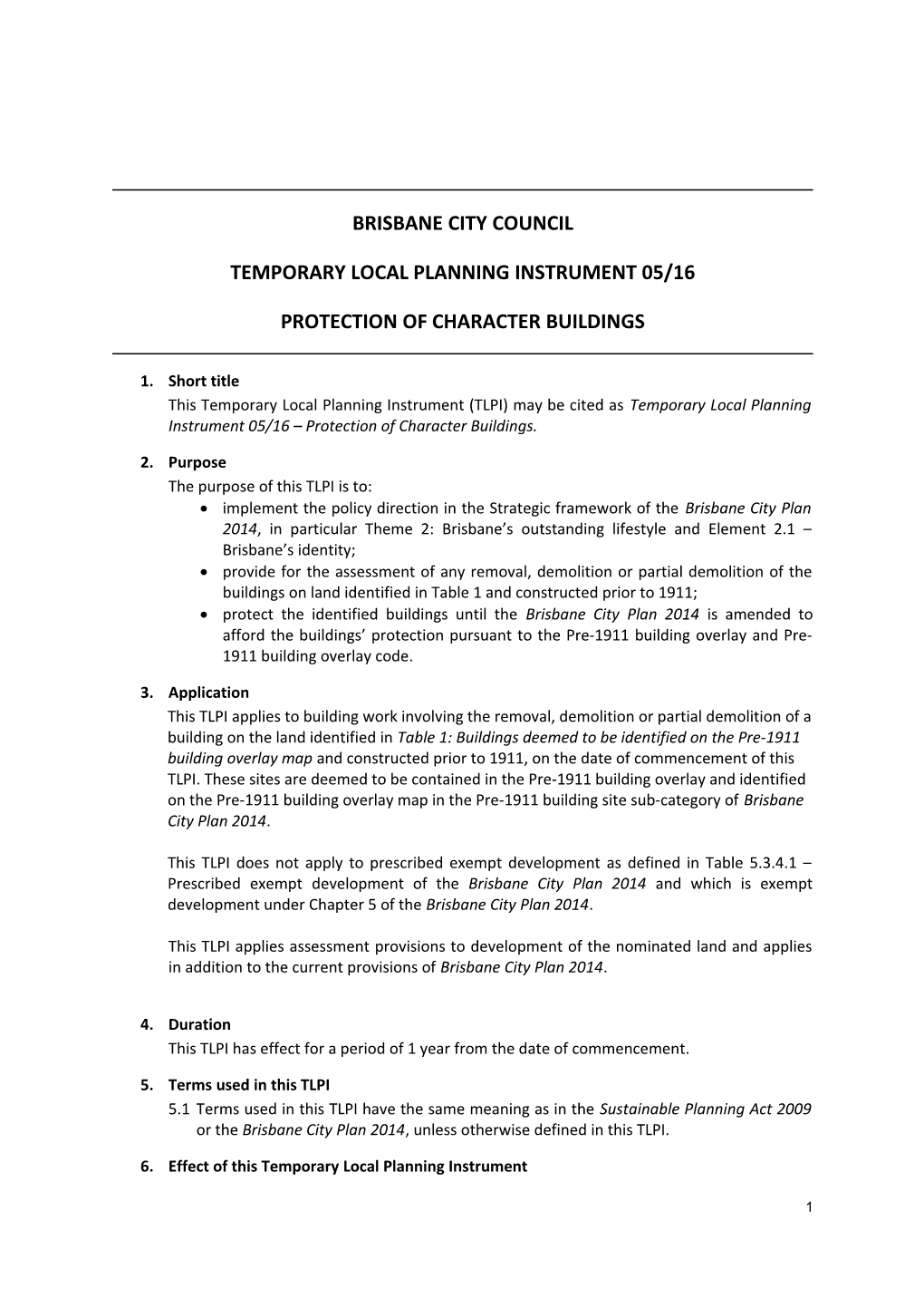 Temporary Local Planning Instrument 05/16