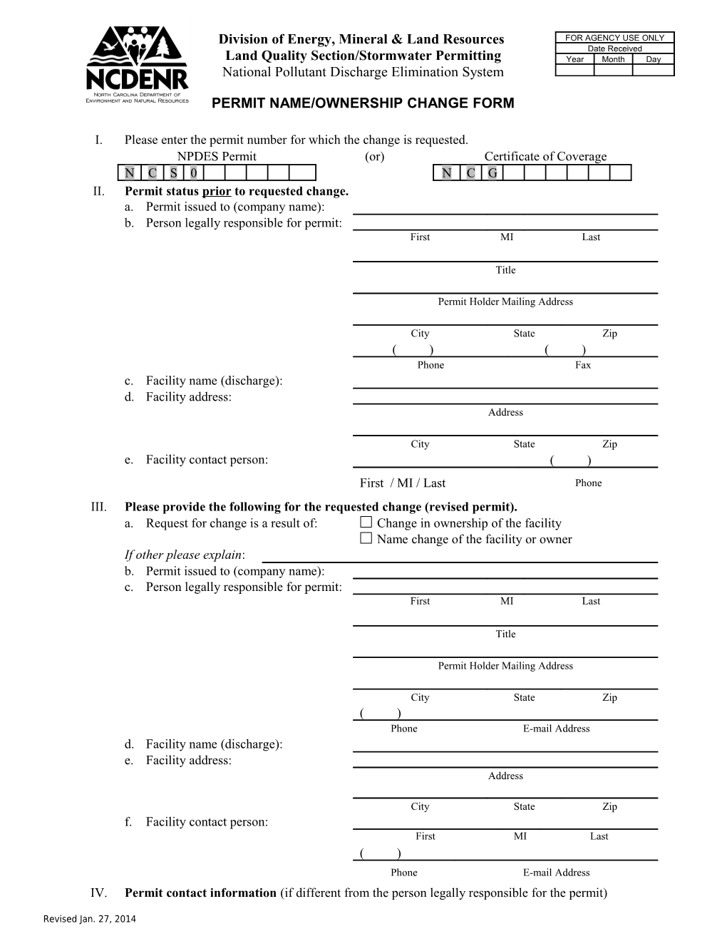 Npdes Permit Name/Ownership Change Form