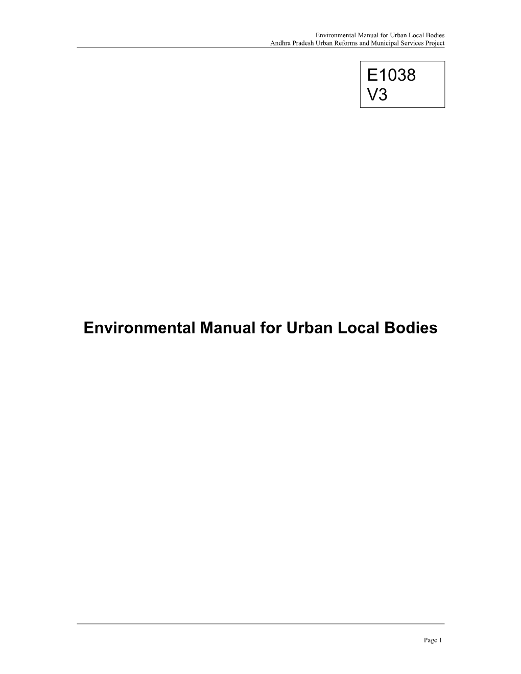 Environmental Manual for Urban Local Bodies