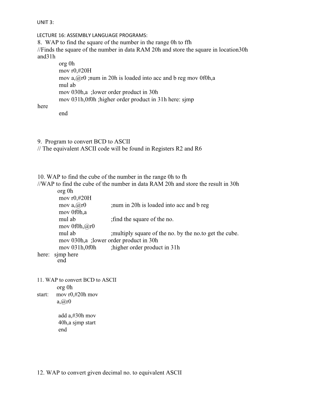 Lecture 16: Assembly Language Programs