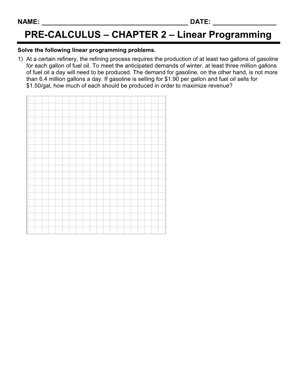 PRE-CALCULUS CHAPTER 2 Linear Programming