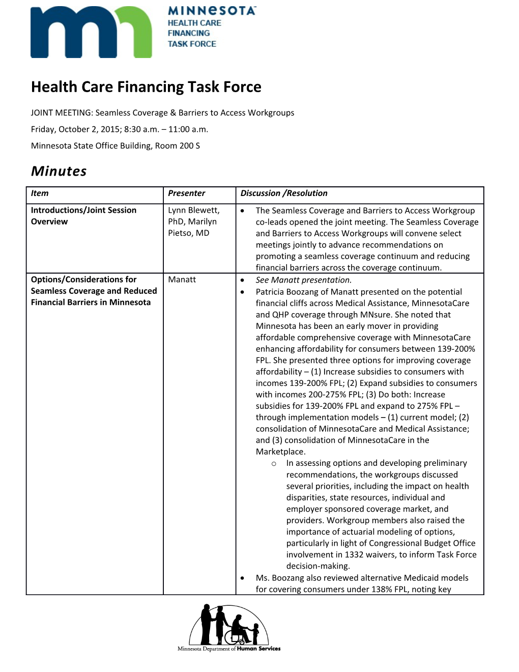 2015 Health Care Financing Task Force Members